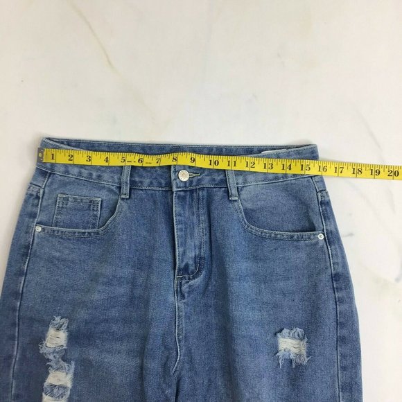 Coeur De Vague Women's Blue Highly Distressed Slim Fit Tapered Jeans Size M - Picture 6 of 10